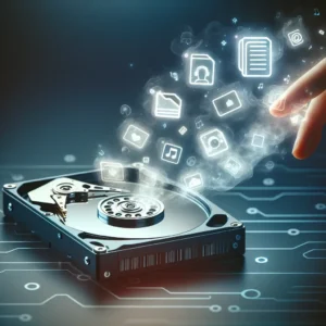 "Illustration depicting the process of data recovery after a remote wipe command, featuring a laptop with a 'remote wipe' notification on the screen and a recovery tool interface, emphasizing the challenges and solutions for retrieving erased files."