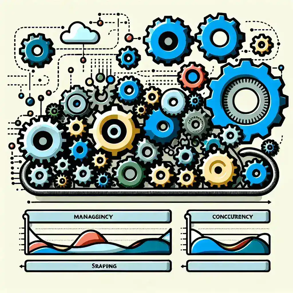 "Diagram illustrating concurrency management strategies in web scraping systems for optimal performance, featuring techniques such as multi-threading, request queuing, and load balancing."