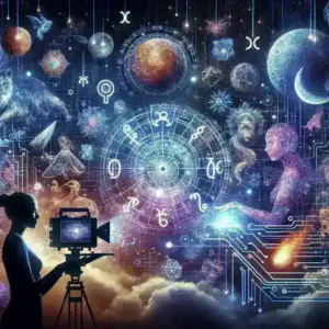 "Astrology influencer using AI technology to create engaging daily video horoscope explainers, showcasing zodiac signs and celestial insights."