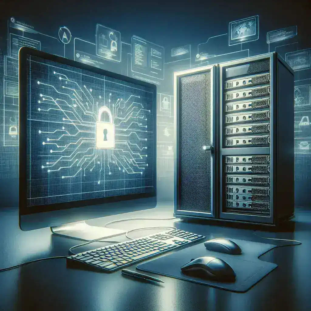 "Engineer using secure remote command execution tools on a laptop for safe system administration in a modern office setting"