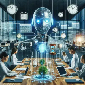 "AI-enhanced meeting scheduling assistant interface on a laptop screen, showcasing seamless calendar integration and user-friendly design aimed at improving workplace productivity and time management."