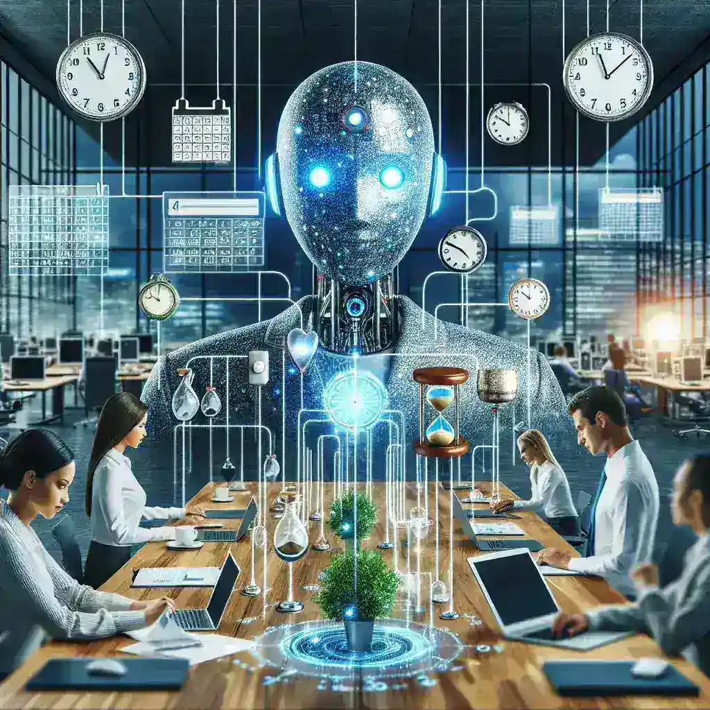 "AI-enhanced meeting scheduling assistant interface on a laptop screen, showcasing seamless calendar integration and user-friendly design aimed at improving workplace productivity and time management."